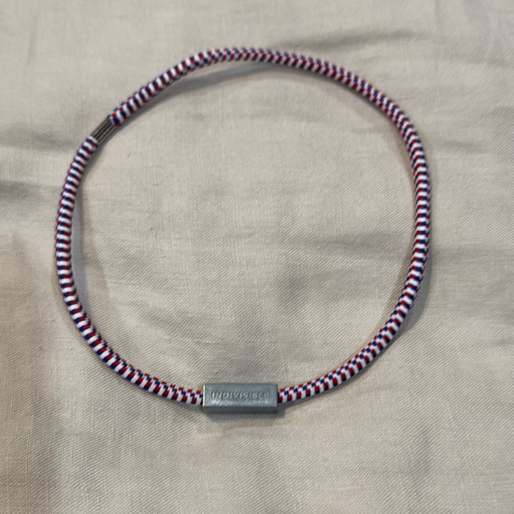 Red, White and Blue Elastic Rope Bracelet with Silver Accent